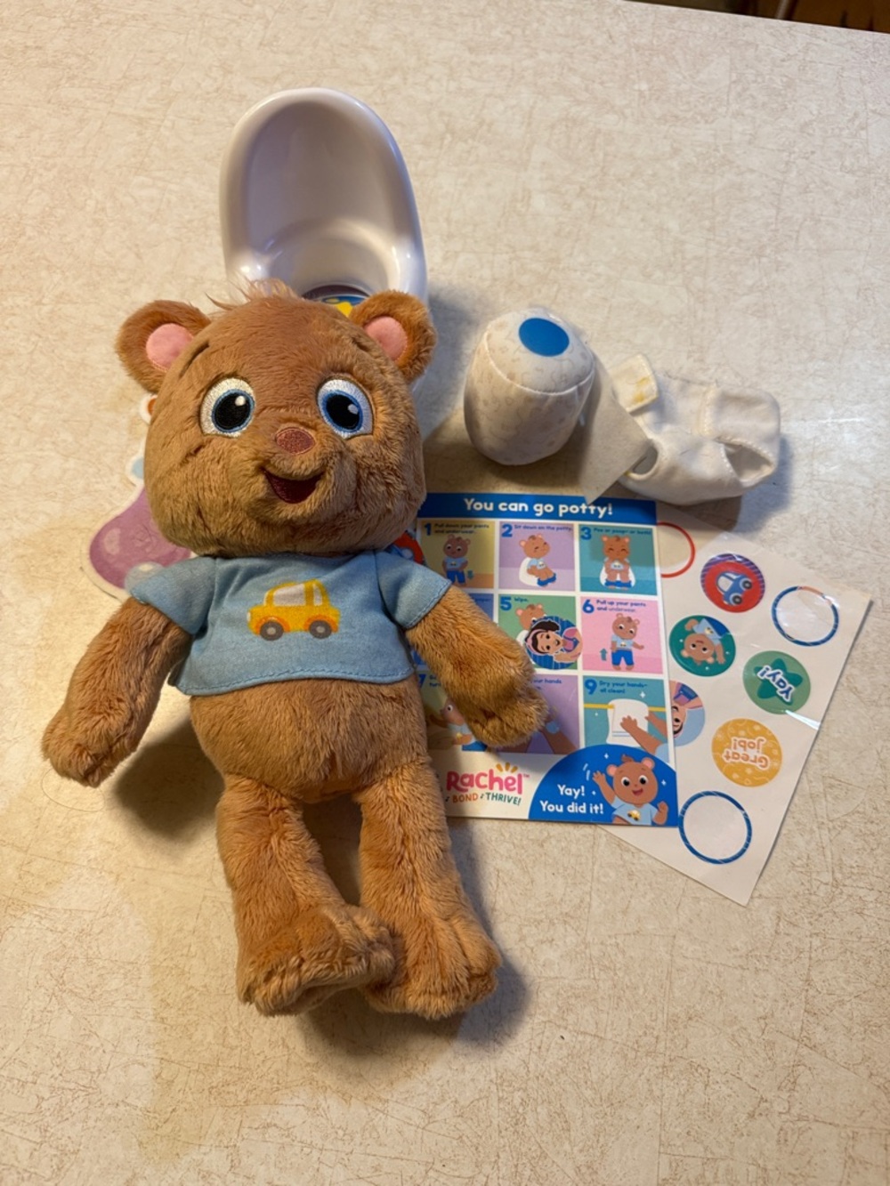 Ms Rachel Brown Bear Plush with Light Blue Shirt and Yellow Car Detail